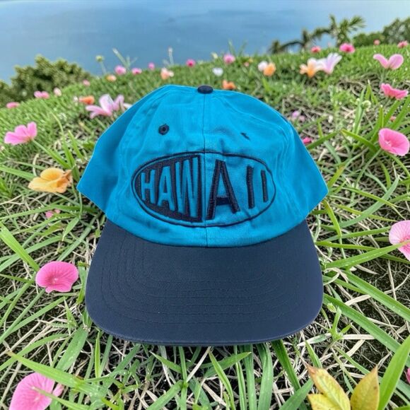 Hawaiian Headware Other - Vintage 90s Hawaii Snapback Hat Cap Teal Black Adjustable Embroidered Logo OS